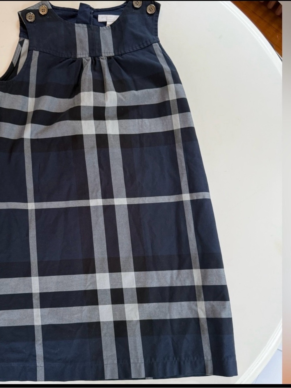 Burberry Navy and Gray Plaid Sleeveless Shift Dress